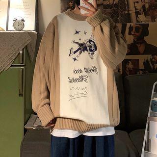 Paneled Cartoon Embroidered Sweater