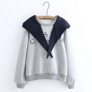 Mock Two Piece Letter Embroidered Pullover