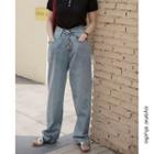 High-waist Button Straight-cut Jeans