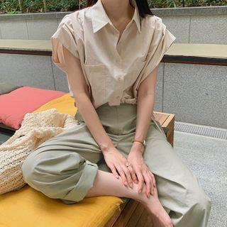 Drawcord-hem Sleeveless Shirt