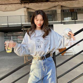 Cartoon Print Pullover Gray - One Size