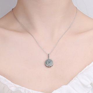 Rhinestone Disc Pendant Necklace Silver - One Size
