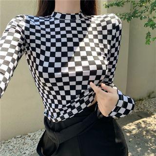 Long-sleeve Checkerboard Top