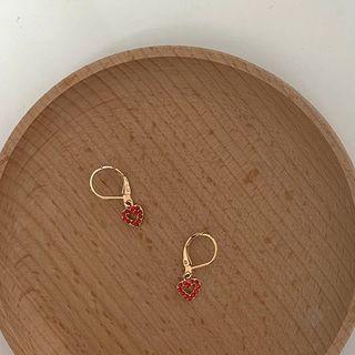 Rhinestone Heart Earring 1 Pair - Gold & Red - One Size