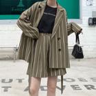 Striped Double-breasted Blazer / High-waist Wide-leg Shorts