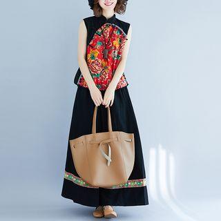 Set: Embroidered Vest + A-line Maxi Skirt