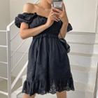 Puff-sleeve Frilled Eyelet-lace Dress