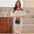 Off Shoulder Short-sleeve Lace Sheath Dress