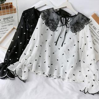 Mesh-collar Dotted Top
