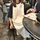 Elbow-sleeve Lettering Midi Raglan T-shirt Dress