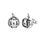 925 Sterling Silver Fashion Vintage Pumpkin Stud Earrings Silver - One Size