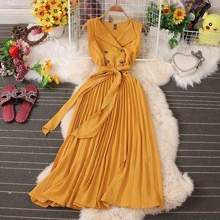 Sleeveless Double-breasted Midi Blazer Dress