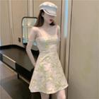Spaghetti Strap Floral Jacquard Mini Dress