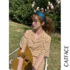 Short-sleeve Plaid Shirt / Midi A-line Skirt