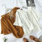 Dotted Frill Trim Short-sleeve Blouse