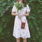 Short-sleeve Cherry Pattern A-line Dress