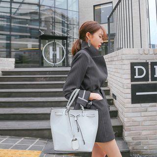 Belted Single-breasted Pinstripe Long Blazer