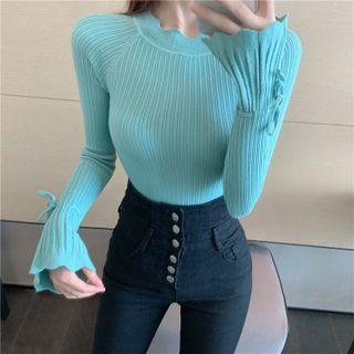 Scallop Hem Ribbed Knit Top