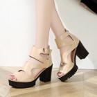 Peep Toe Cutout Block Heel Platform Short Boots