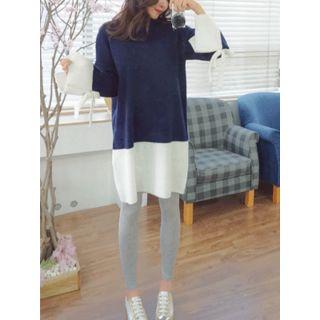 Beribboned Cuff Color-block Knit Dress