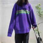 Long Sleeve Printed Pullover Purple - One Size