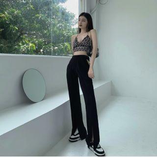 High-waist Two Tone Tie-dye Straight-cut Pants