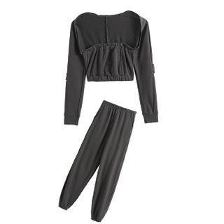 Set: Square-neck Cropped Sweatshirt + Harem Pants