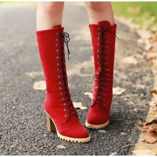 Chunky Heel Lace-up Tall Boots