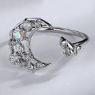 Moon Rhinestone Alloy Open Ring Silver - One Size