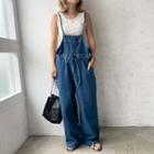 Drawstring Denim Jumper Pants Blue - M