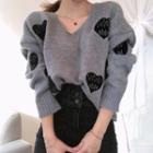 Heart Embroidered V-neck Sweater