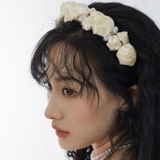 Flower Fabric Faux Pearl Headband