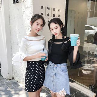 Off-shoulder Panel Long-sleeve Top