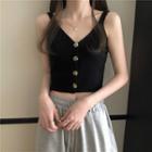 Button-up Knit Cropped Camisole Top
