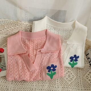 Collared Eyelet Crop T-shirt