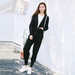 Set: Plain Cardigan + Jogger Pants