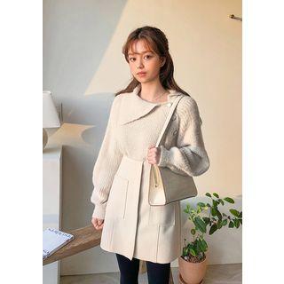 Asymmetric-collar Buttoned Sweater