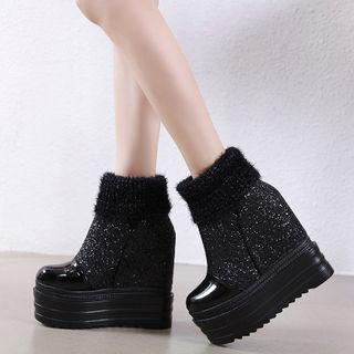 Platform Wedge-heel Knit Ankle Boots