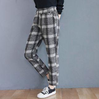 Plaid Woolen Straight-leg Pants