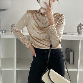 Long-sleeve Velvet High-neck Top