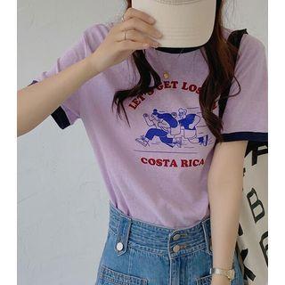Color Block Pattern Print Short-sleeve Top