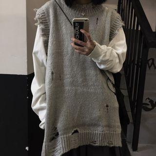 Distressed Sweater Vest Gray - One Size