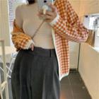 Plaid Cardigan / Turtleneck Long-sleeve T-shirt