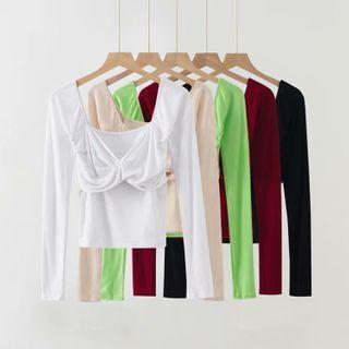 Long-sleeve Draped Crop Top