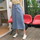 Band-waist Denim Maxi Skirt Blue - One Size