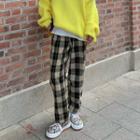 Plaid Straight Fit Pants Plaid - Light Yellowish Brown & Black - One Size