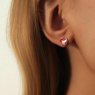 Chinese Characters Heart Alloy Earring 1 Pair - Red - One Size