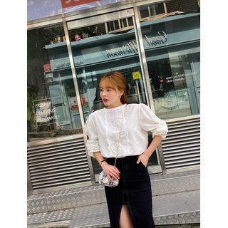Bishop-sleeve Lace-panel Blouse
