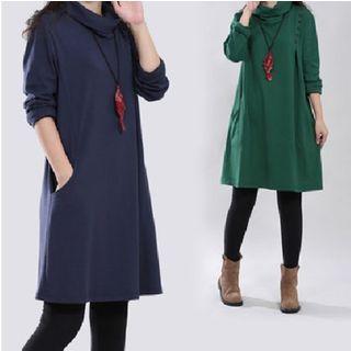 Long-sleeve Cowl-neck A-line Dress