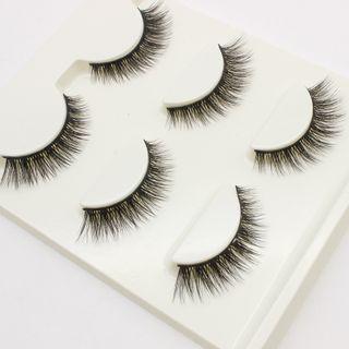 False Eyelashes Set Of 3 Pairs - Black - One Size